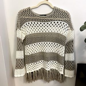 Cream & Tan Fringe Sweater